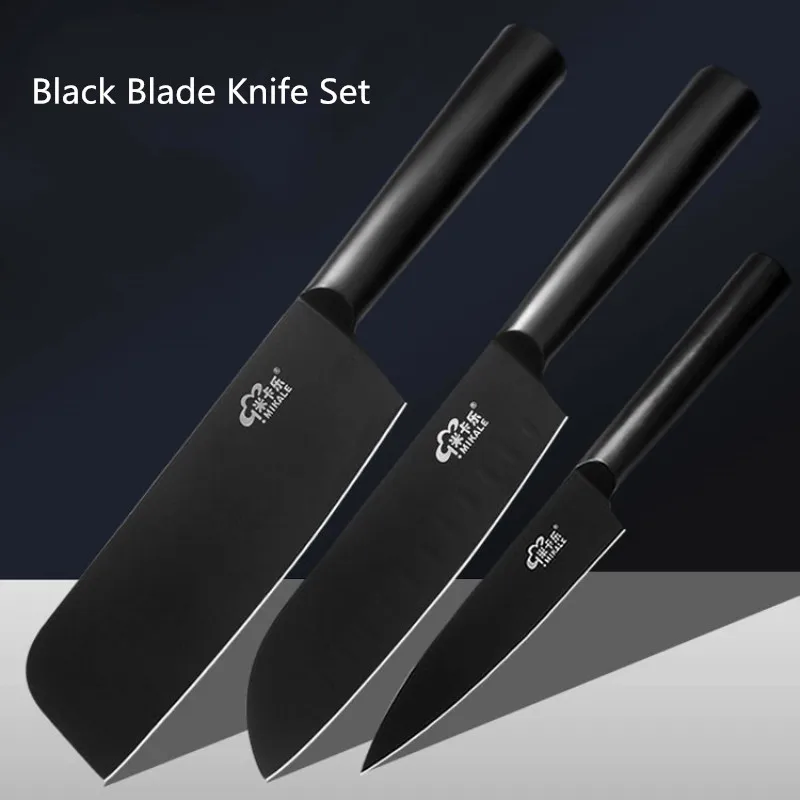 Набор черных кухонных ножей из нержавеющей стали нож шеф повара Santoku для нарезки