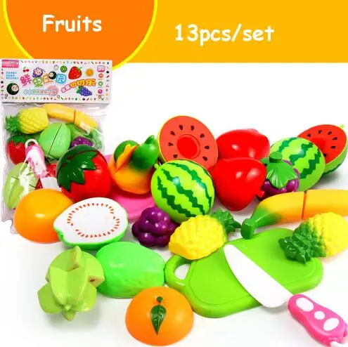 13pcs Fruit Set 13 шт./компл. ролевых игр Кухня игрушки Еда фруктов, овощей, очистки кожуры игрушки Пластик миниатюрный Еда для куклы Подарки для детей - Цвет: 13pcs Fruit Set