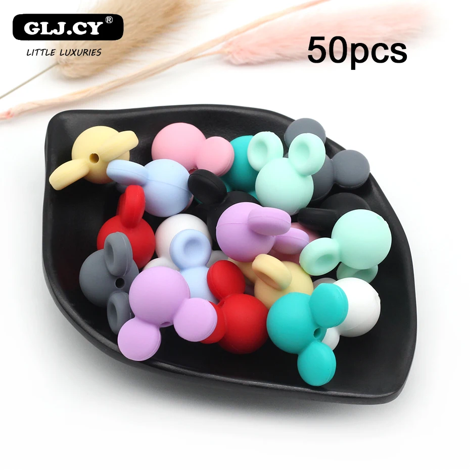 50pcs mix 50 шт-100 шт новые милые аксессуары Мини Микки Стиль Силиконовые Бусины BPA бесплатно DIY Уход за ребенком браслет детская соска - Цвет: 50pcs mix