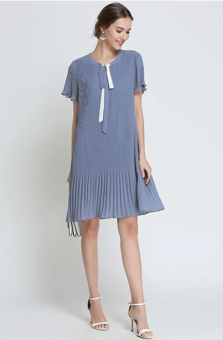 Женское шифоновое платье в складку повседневное плиссированное с коротким