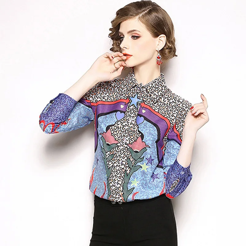 BLLOCUE для женщин в стиле ретро с леопардовым принтом Блузка со звездами 2020 летнее