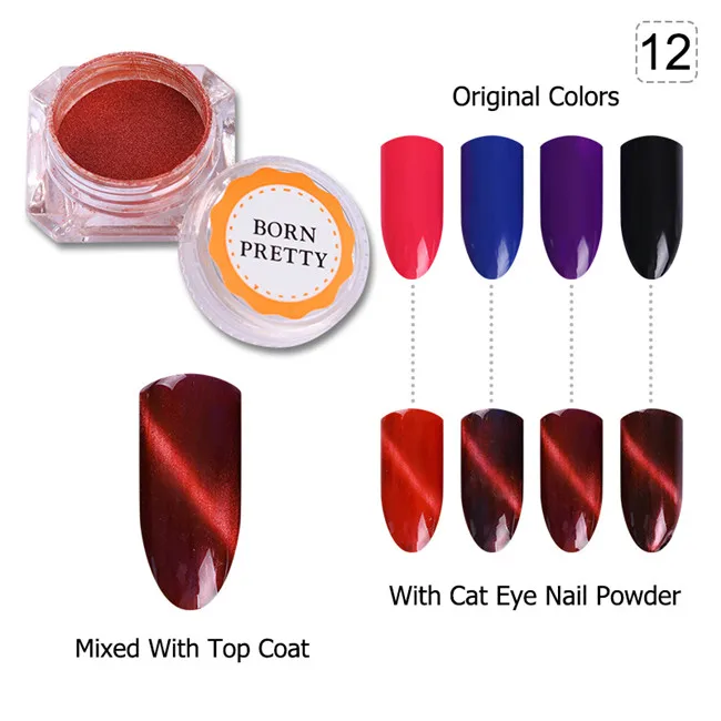 Color 12 1 г 1,2 г порошок для ногтей кошачий глаз Блестящий Магнитный великолепный хромированный пылезащитный пигмент магнит маникюрный художественный аксессуар для украшения - Цвет: Color 12