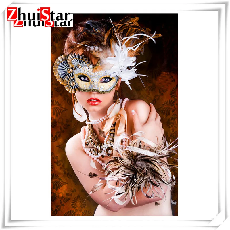 5D Diamond Painting Cross Stitch mask woman Embroidery Girls beauty Mosaic Feather Red lips Full square Drill Home Decor | Дом и сад