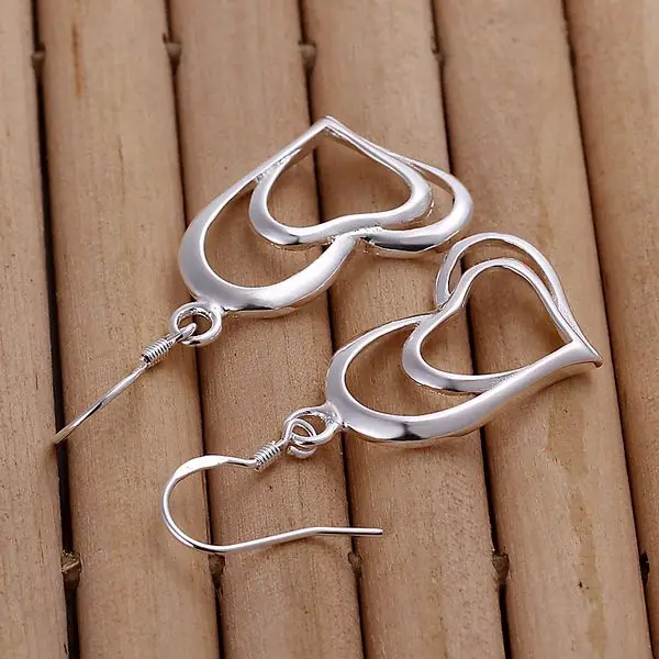 summer style fine silver plated earrings 925-sterling-silver jewelry 2heart drop Earrings for women SE165 | Украшения и