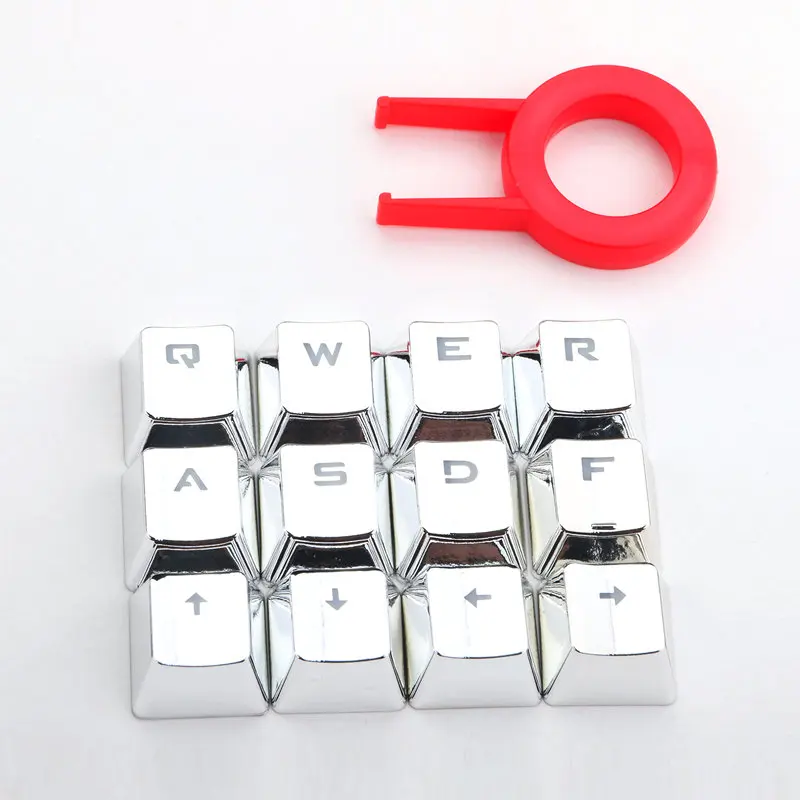 Серебристый Redragon 12 клавиш PBT двойной удар инъекции с подсветкой металлического гальванического красного цвета колпачки для механических переключателей клавиатуры - Цвет: Серебристый
