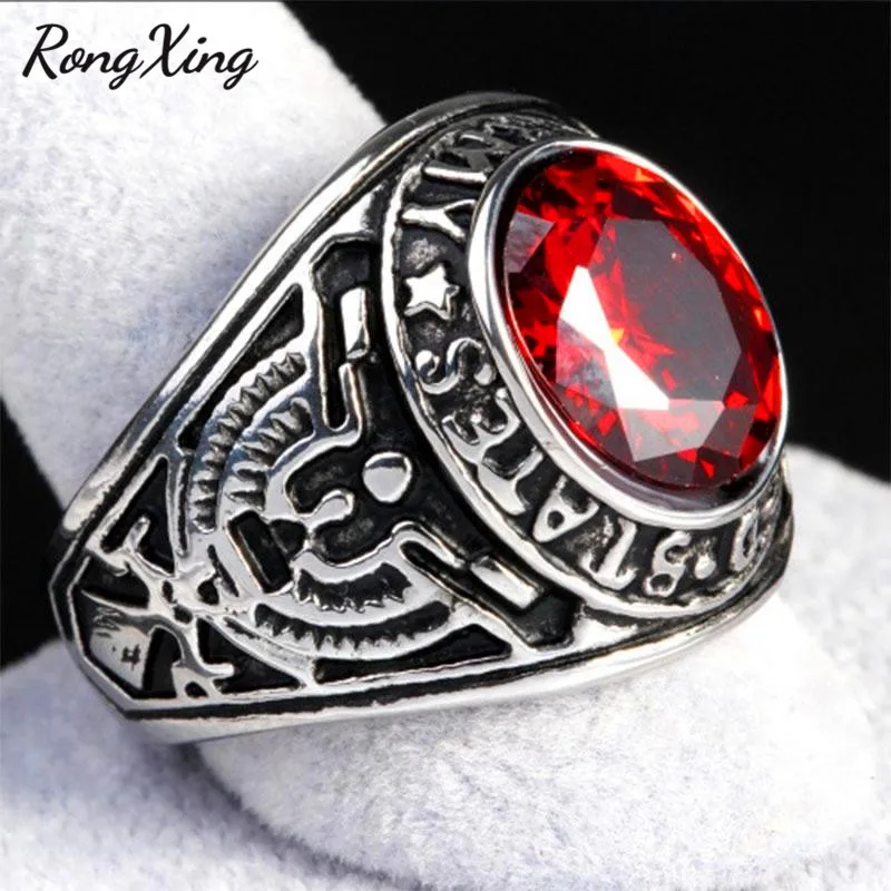 Rongxing старинный круглый камень синий/красный/зеленый камень кольца для мужчин и женщин Античный Серебристый циркониевый Мужской панк ювелирные изделия подарки