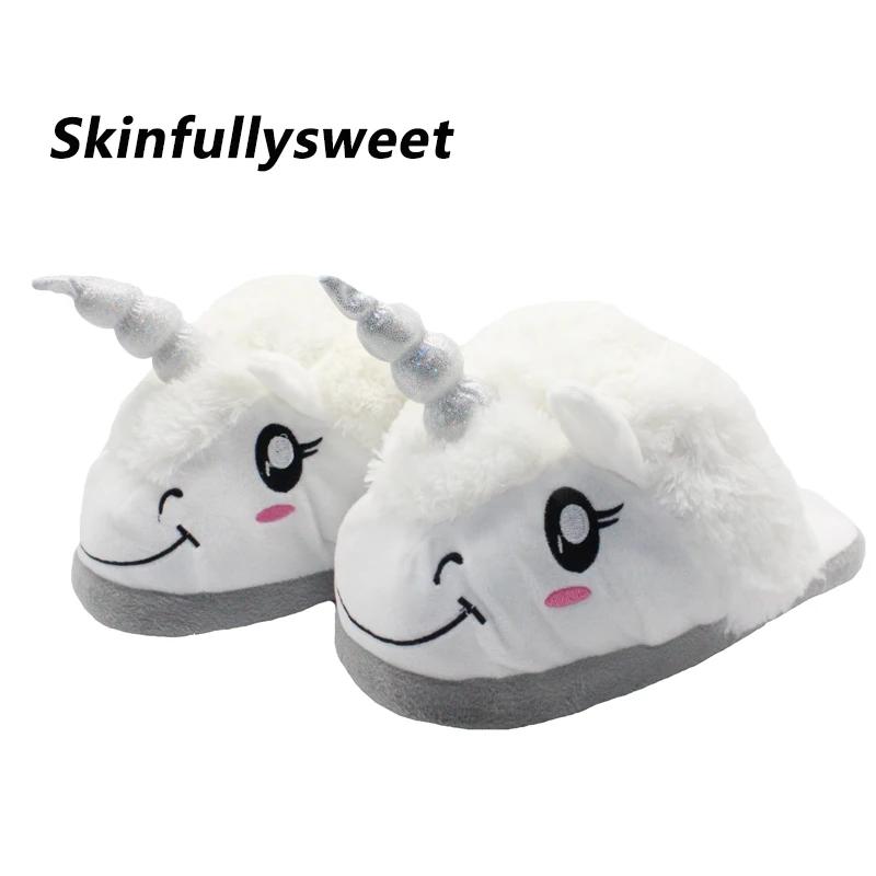 

2018 New Winter Indoor Slippers Plush Home Shoes Unicorn Slippers for Grown Cartoon Fur Unisex Non-slip Indoor Slippers