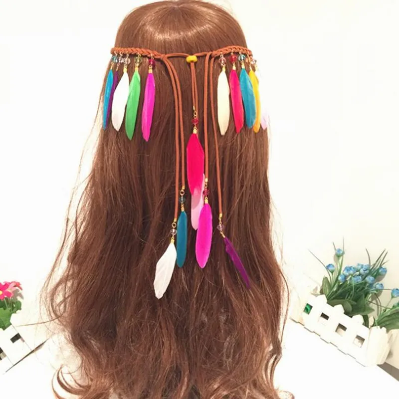 Новинка перо в стиле бохо повязка на голову для женщин и девушек с перьями