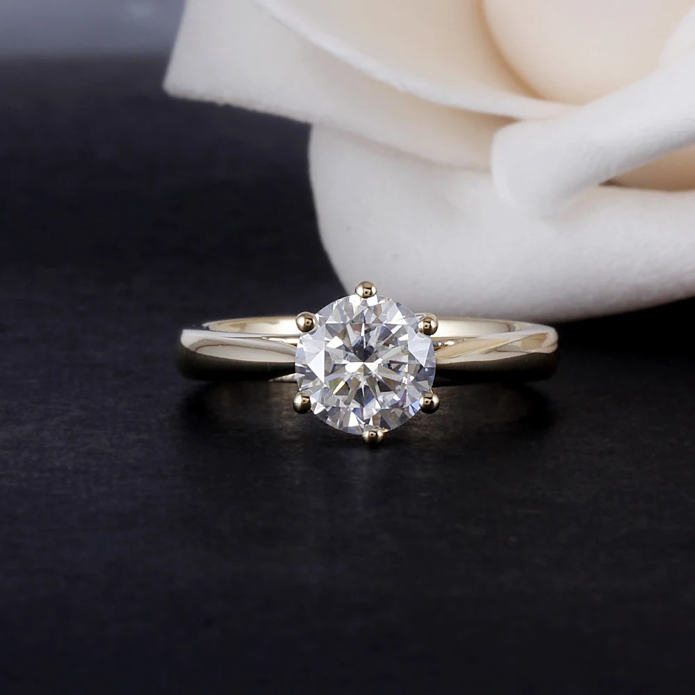 DovEggs, 14 K, 585 Желтое золото, пасьянс, кольцо, 1ct, карат, 6,5 мм, F цвет, Муассанит, бриллиант, обручальные кольца для женщин, свадьба