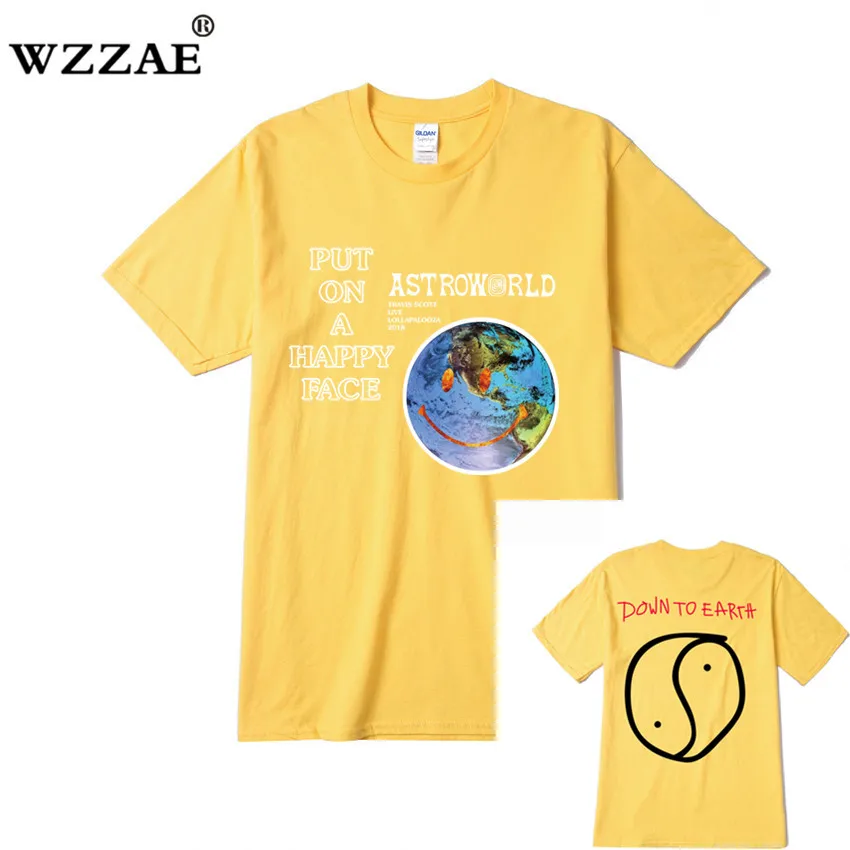 Yellow 2 Горячая новинка, брендовая Новая модная футболка Мужская хип-хоп женская футболка с принтом Трэвиса Скотта астромира, парные влюбленные футболки Харадзюку - Цвет: Yellow 2