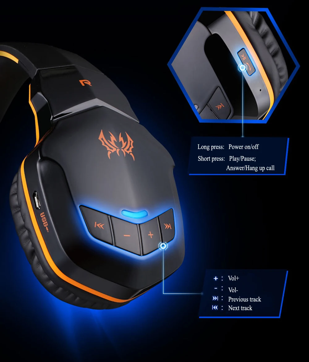 KOTION EACH B3505 беспроводные Bluetooth наушники игровые гарнитуры PC Gamer наушники с микрофоном светодиодный светильник для смартфонов