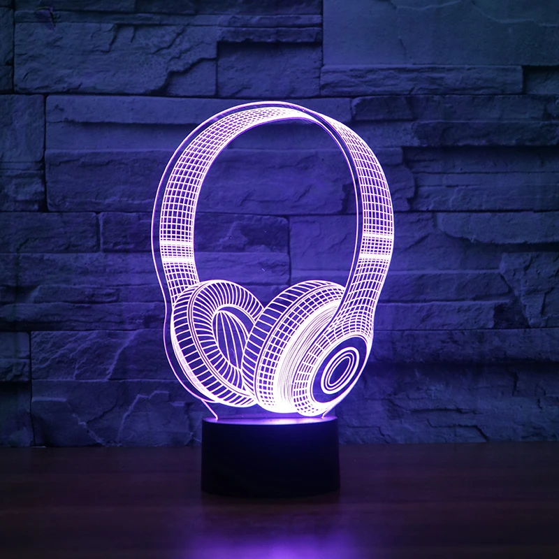 3D DJ наушники Ночной светильник студийный музыкальный монитор гарнитура цветные