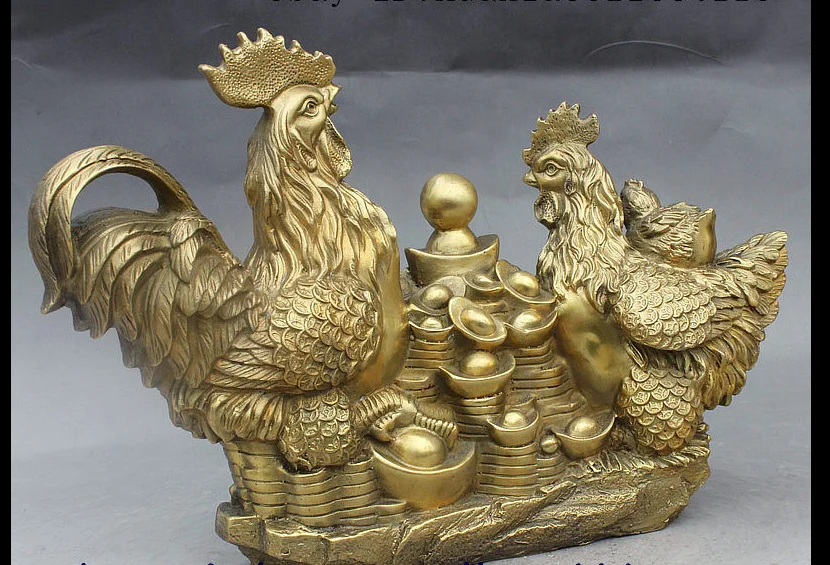 Zhmui88002578 &lt+ 14 &quotнародное искусство Китая Fengshui Brass 3 петух член Yuanbao сокровище миска