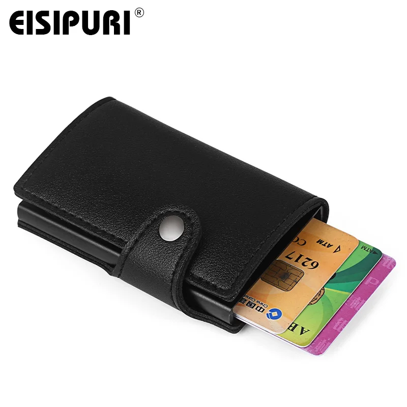 Мужской кошелек держатель для Карт RFID из алюминиевого сплава кредитный держатель для карт из искусственной кожи кошелек Противоугонный мужской автоматический всплывающий кошелек RFID