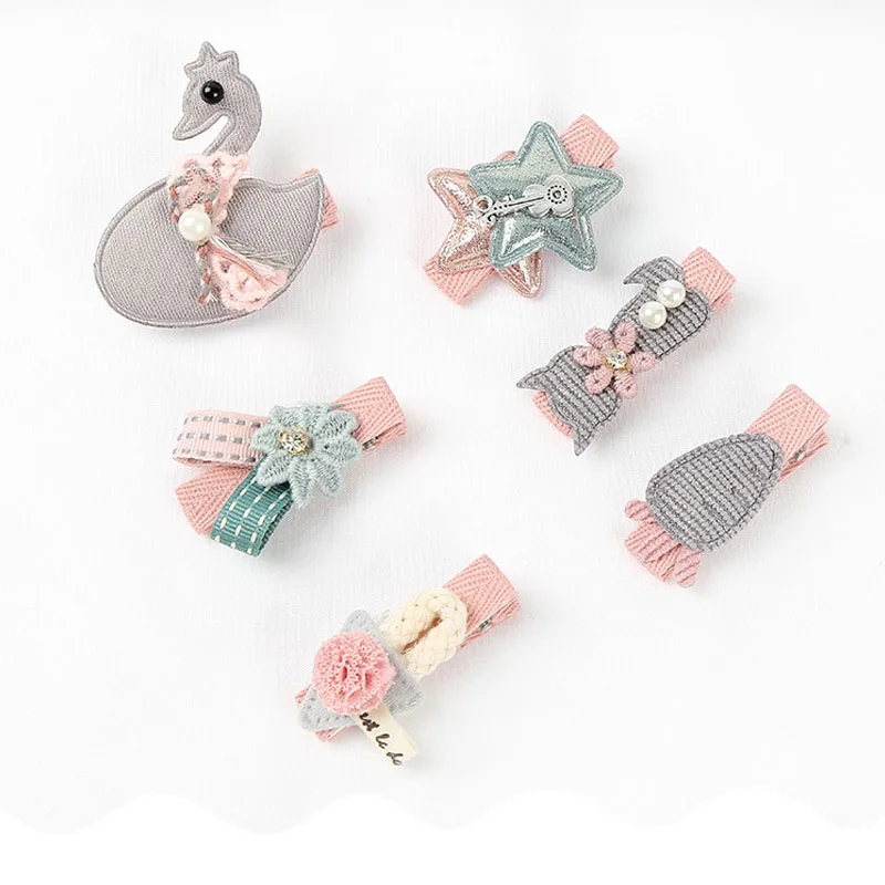 6 шт. аксессуары для волос из ткани с мультяшным рисунком девочек заколка в форме