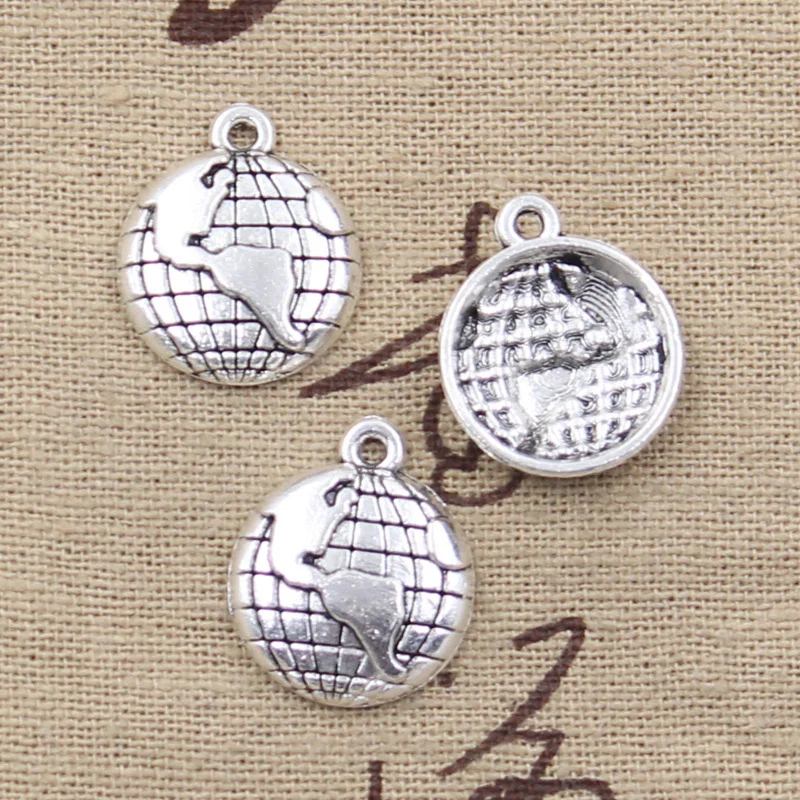 

20pcs Charms Earth Globe Planet 19x16mm Antique Bronze Silver Color Pendants Making DIY Handmade Tibetan Bronze Jewelry