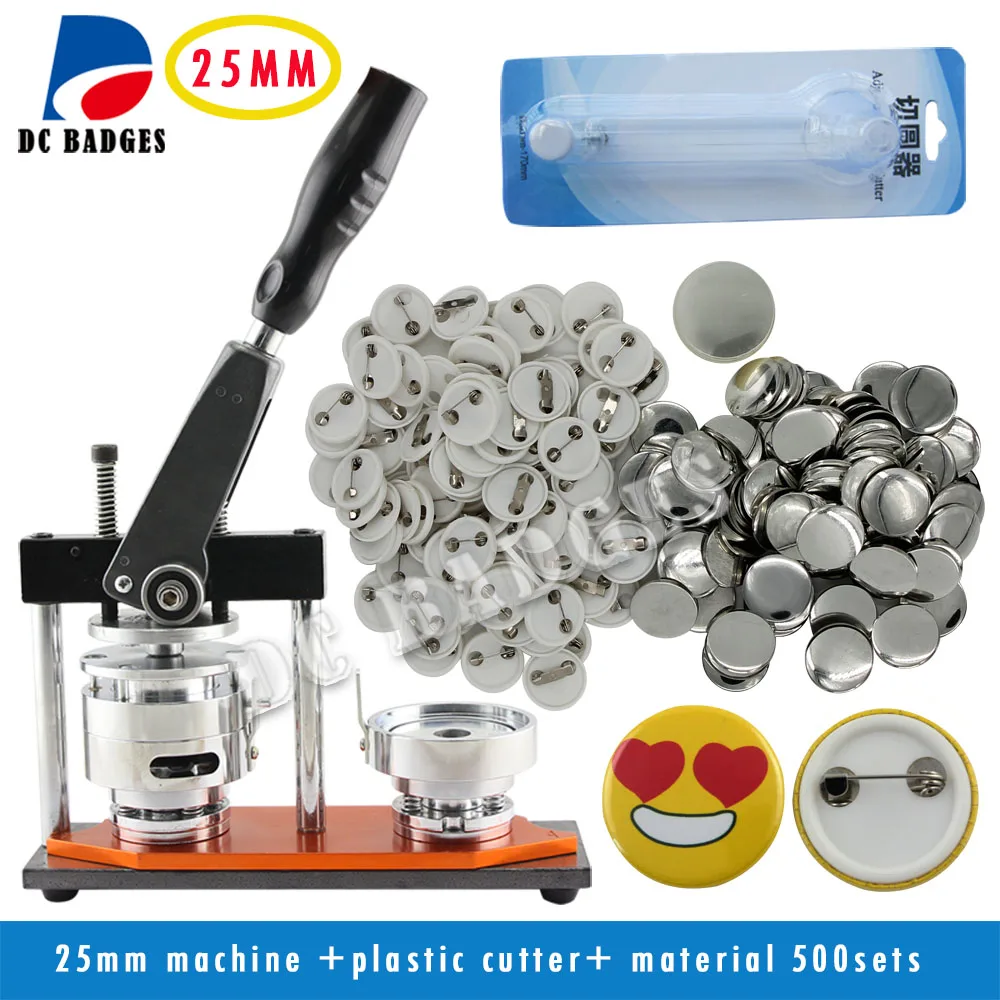 

Free Shipping 1"(25mm) Tin Badge Button Machine + Adjust Circle Cutter+500sets plastic button Badge parts