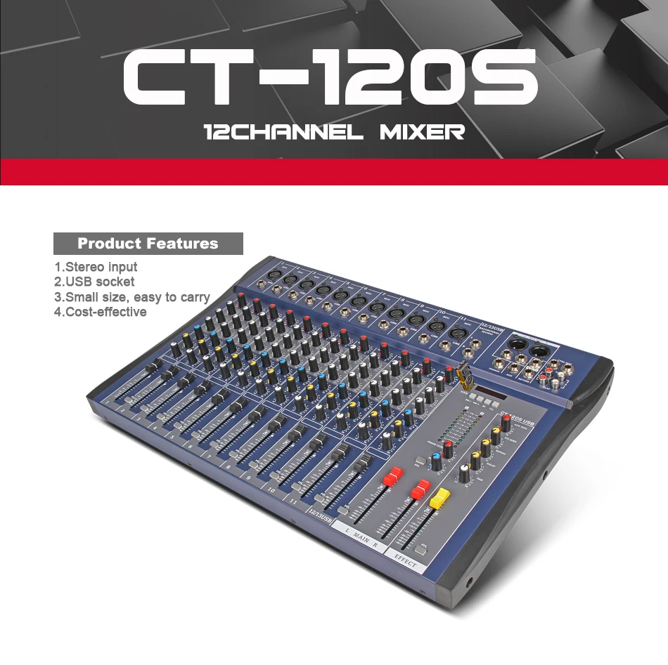 Xtuga CT120S-USB 12 Каналы линия для микрофона Аудио смеситель микшерный пульт USB XLR Сделано в Китае Вход 3-полосный 48В Мощность с Мощность адаптер