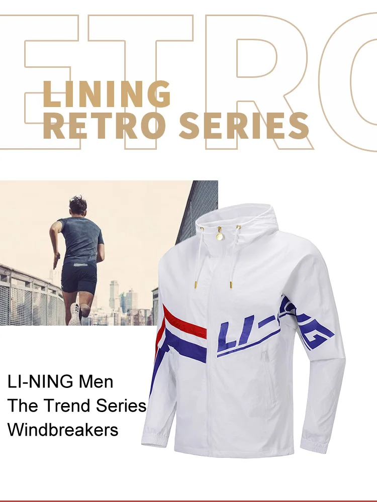 Li-Ning, Мужская трендовая свободная ветровка, надежная, удобная, спортивная куртка в стиле ретро, ветрозащитные куртки AFDP249 MWF401