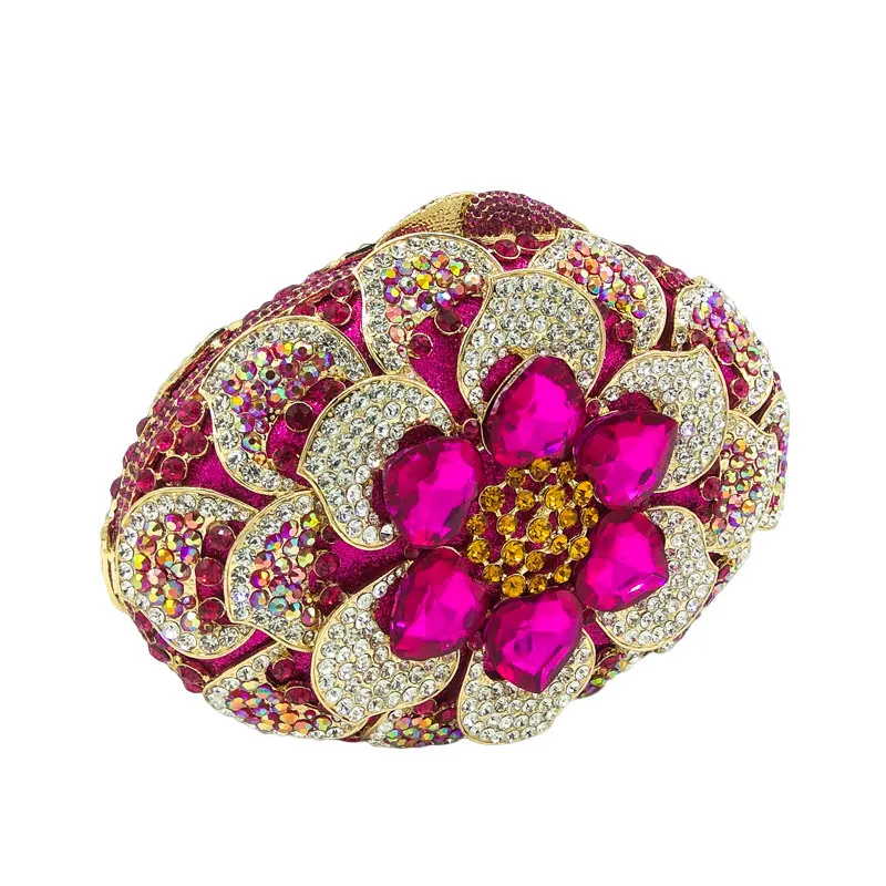 Fuchsia Evening Bag Boutique De FGG, фуксия, женский клатч с кристаллами, цветок, вечерняя сумочка, сумочка Minaudiere, свадебная, вечерняя, на цепочке, сумка через плечо - Цвет: Fuchsia Evening Bag