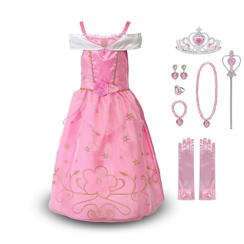 Dresss Set 03 VOGUEON Принцесса Аврора нарядная одежда для девочек с открытыми плечами Спящая красавица Костюм принцессы Детские Вечерние платья на Хэллоуин - Color: Dresss Set 03