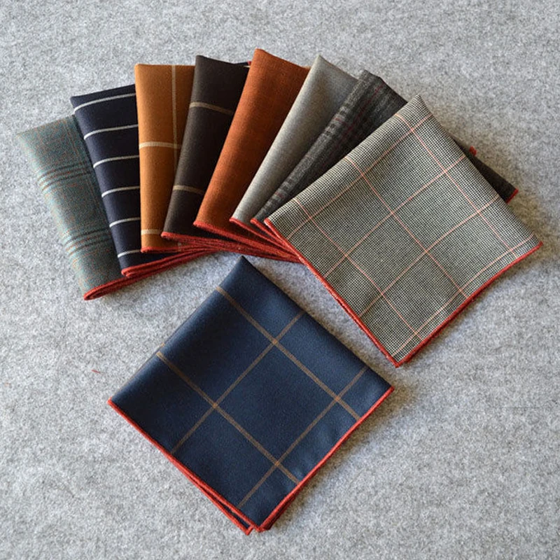 Фабричный Мужской винтажный клетчатый полосатый однотонный хлопковый носовой