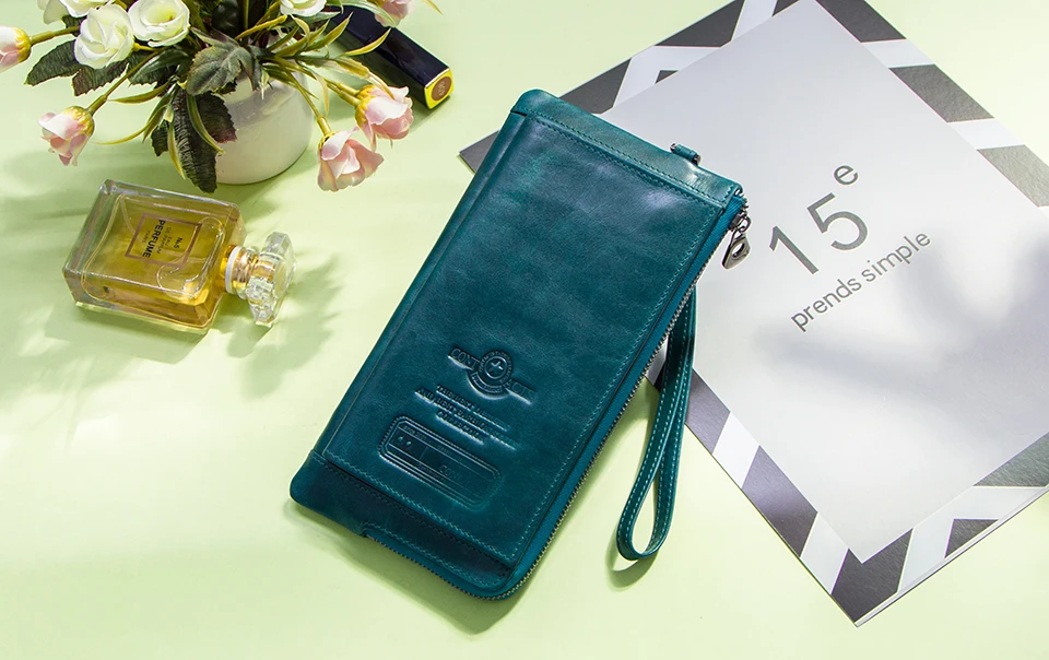 Модный женский кошелек из натуральной кожи, Женский Длинный кошелек, Rfid держатель для карт, большая емкость, клатч с держателем для телефона