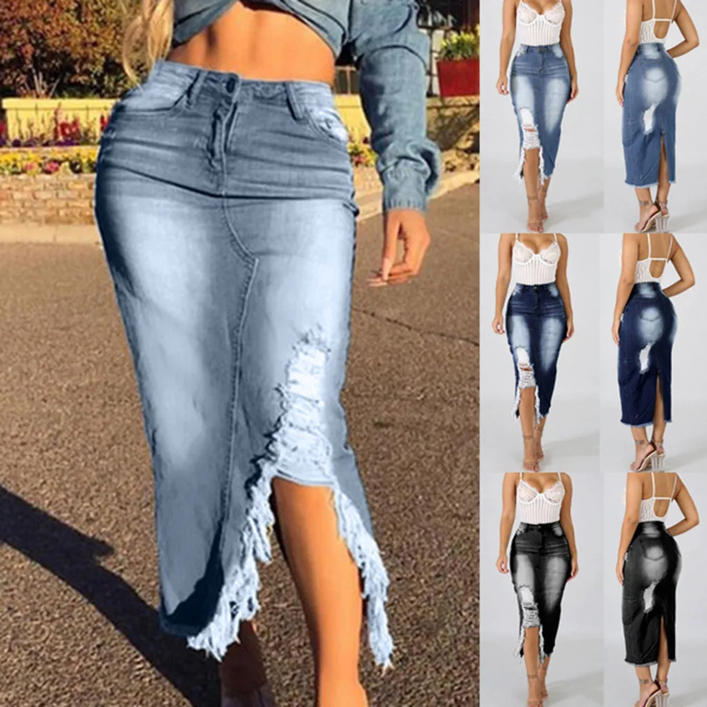Женская юбка юбки faldas jupe femme shein saia женская мода высокая талия рваная облегающая