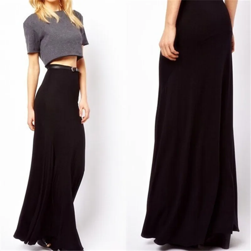 Осень весна Однотонная повседневная обувь Модальные Черный Длинные юбки 7XL плюс