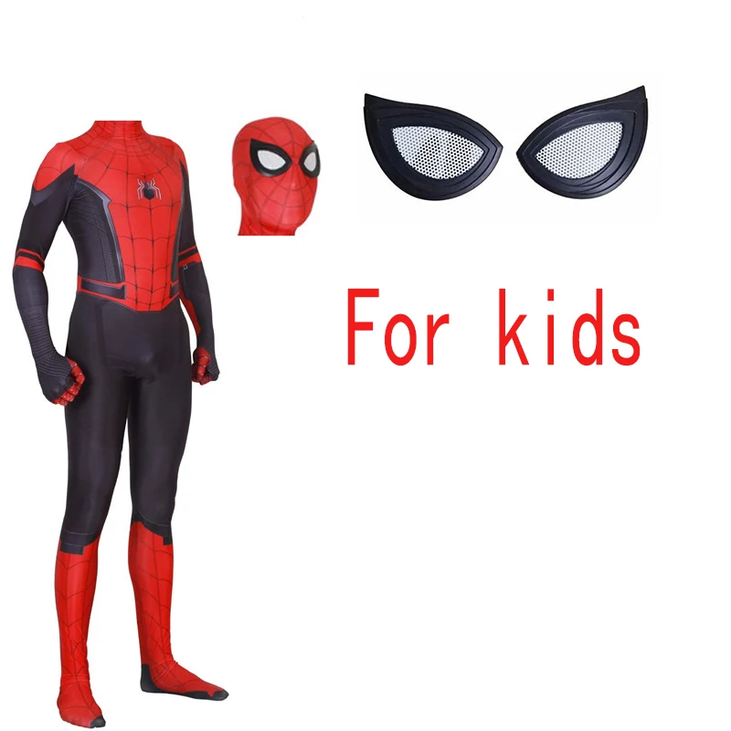Removable mask kids Взрослые дети паук вдали от дома Питер Паркер маска для косплея супергероя Zentai боди Хэллоуин костюм мужчины - Цвет: Removable mask kids