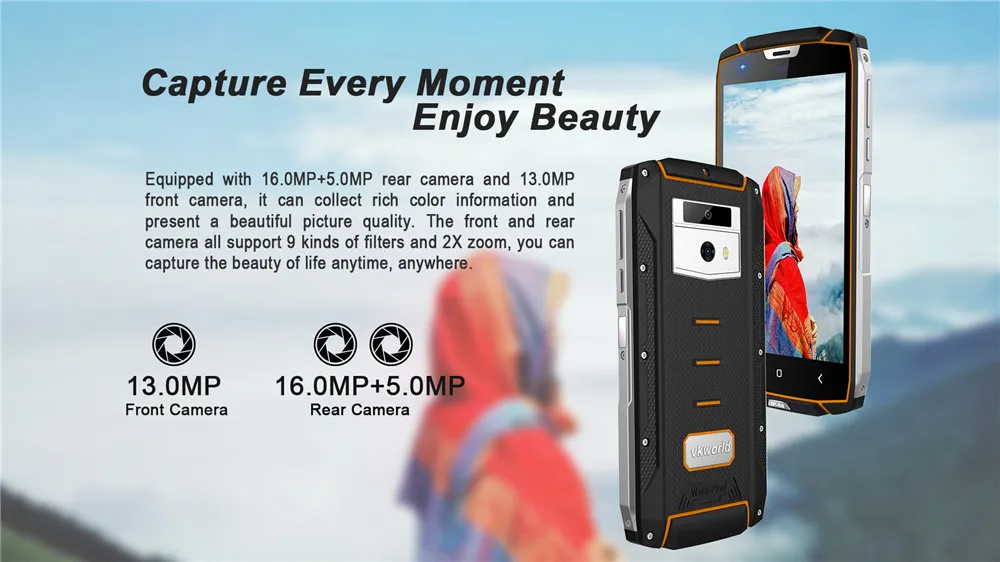 Vkworld VK7000 Face ID IP68 водонепроницаемый ударопрочный смартфон 5," 4 Гб ОЗУ+ 64 Гб ПЗУ OTG 16 Мп+ 13 МП 5600 мАч отпечаток пальца 4G сотовый телефон