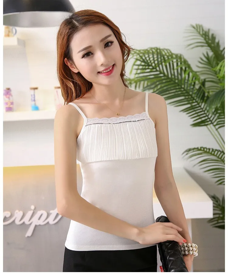 New Fashion Summer Bottom Shirts Elegant Women Office Work Wear Bottoming Shirt Clothes Tops With Lace Suspender Vest - Цвет: White