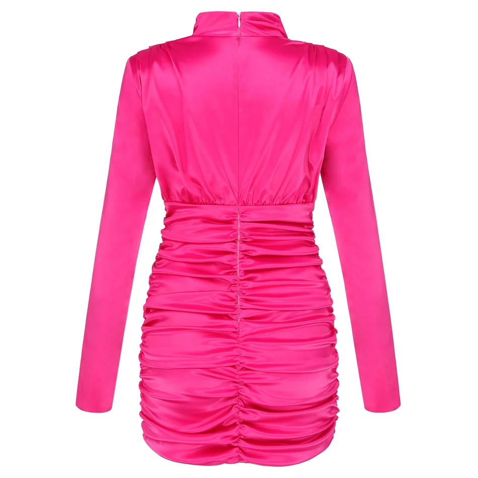 Платье женское атласное с рюшами плиссированное мини платье ложным воротником