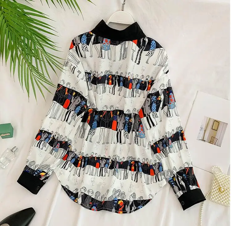 Spring autumn women's contrast color print shirt female casual loose chic tees tops TB838 |