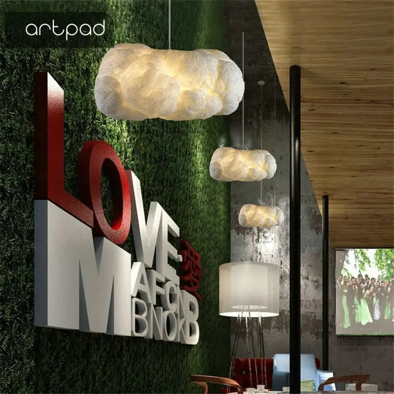 Artpad креативная Подвесная лампа с белым облаком, AC110V-220V, шелк, хлопок, E27, светодиодный подвесной светильник для лестницы, для кофейни, для детей