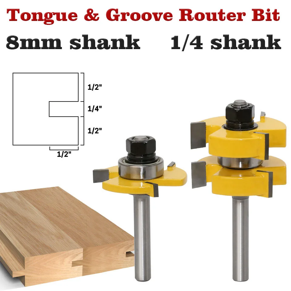 2pc 8mm 1/4Shank Tongue &amp Groove Router Bit Set - Large Stock up to 1-1/4&quot Woodworking cutter Tenon Cutter for Tools | Инструменты