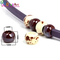 olingart 1612mm 6pcslot leather clasps brown ceramic large round hole beads new hot sale diy jewelry making