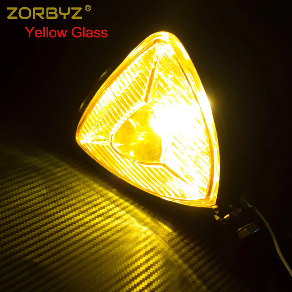 Мотоциклетная треугольная фара ZORBYZ Хромированная с плоской задней стороной для
