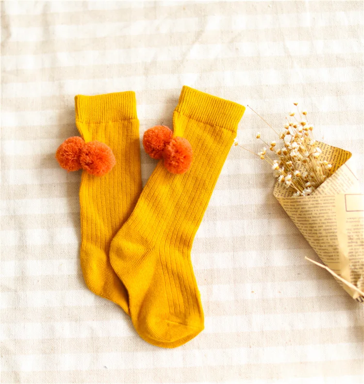Детские хлопковые носки с помпонами для новорожденных мальчиков теплые средней