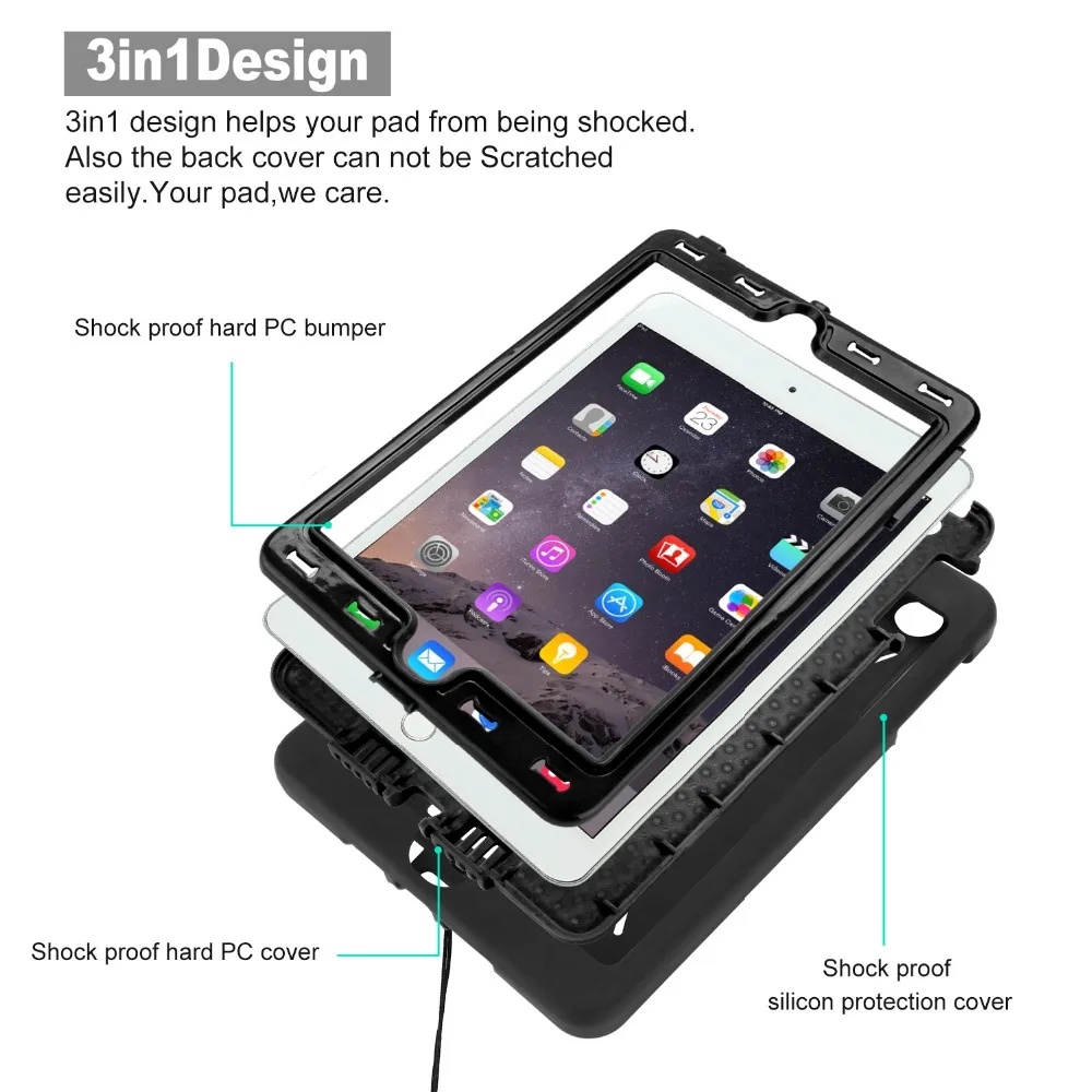 Для ipad Mini чехол сверхпрочный Чехол ударопрочный планшет силиконовый Жесткий
