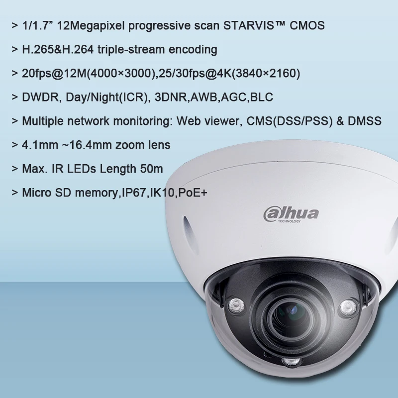 Оригинальная Сетевая купольная камера Dahua IPC HDBW81230E ZE 12 Мп IR 50 м 4 1 ~ 16 мм с