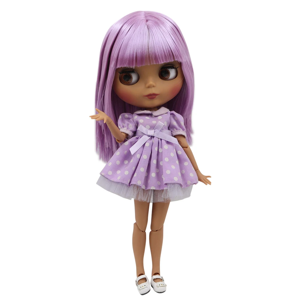 Кукла Blyth, 30 см, темная кожа, матовое лицо, милый светильник, фиолетовые прямые волосы, 1/6 суставов, тело, ледяной SD, сделай сам, высокое качество, игрушки, подарок