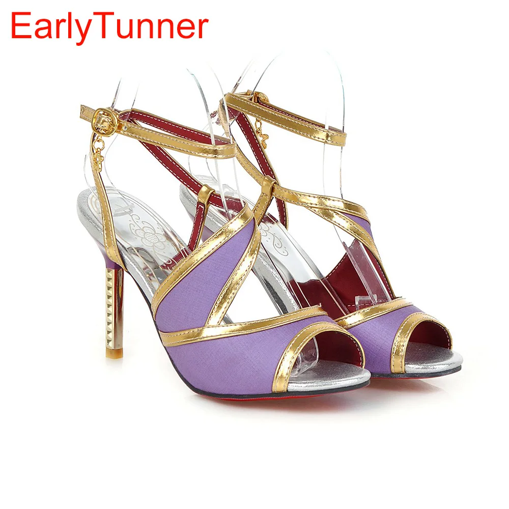 Женские босоножки на высоком каблуке черные красные синие фиолетовые или