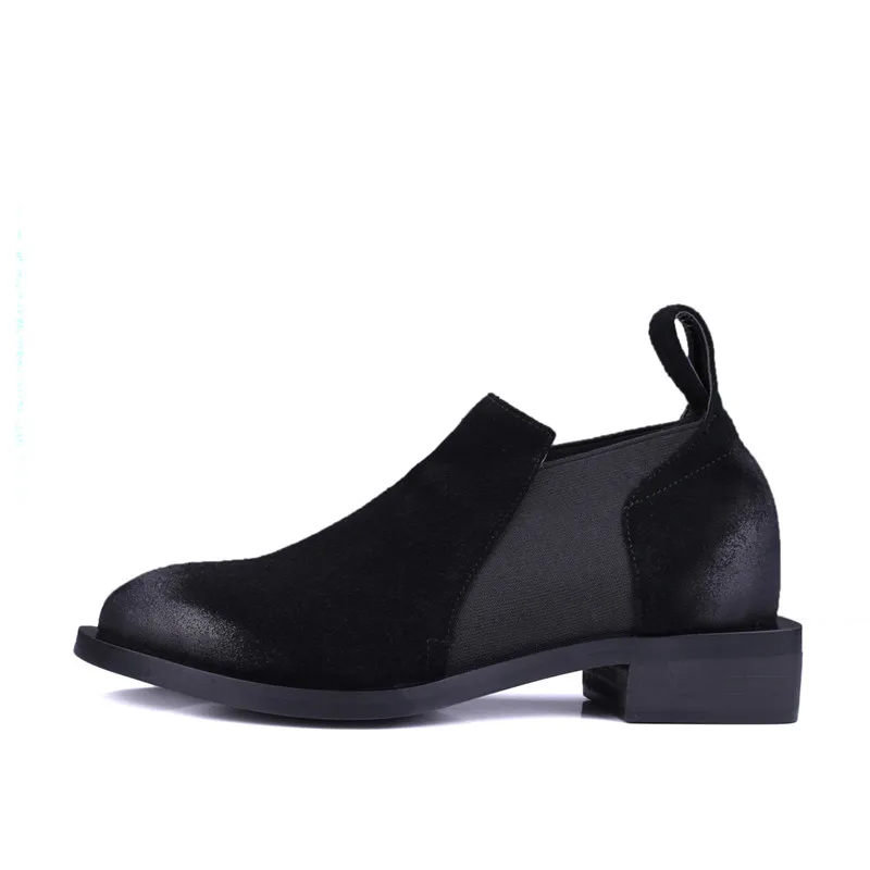 

Smirnova NEW arrival 2018 ankle boots round toe genuine leather boots women black slip on casual shallow flat shoes women