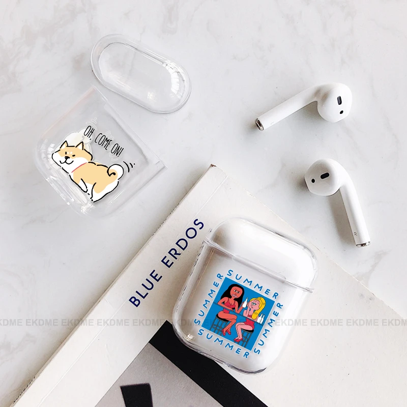 Сумки для Air Pods милый мультяшный Узор Жесткий ПК прозрачный чехол для Airpods беспроводные Bluretooth наушники прозрачный PC чехол s