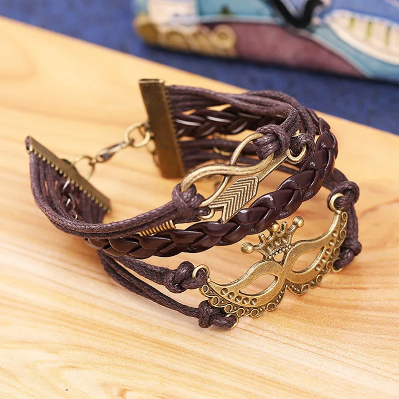 1 Набор Многослойный кожаный браслет мужские ювелирные изделия рок бронза любовь