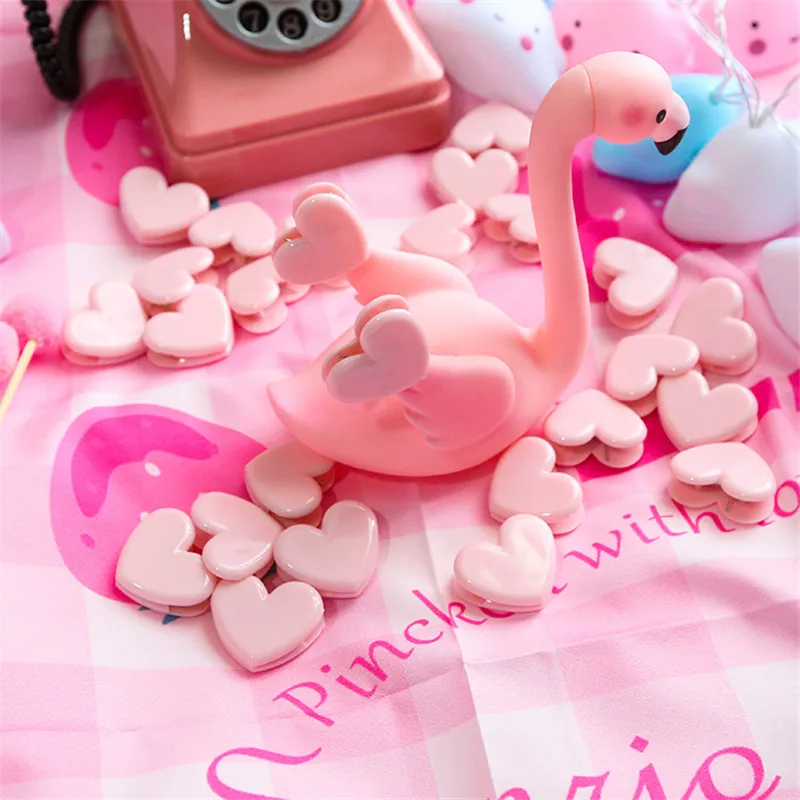 10 штук упак. мини розовый милый зажим в форме сердца фото папка мультфильм Смола
