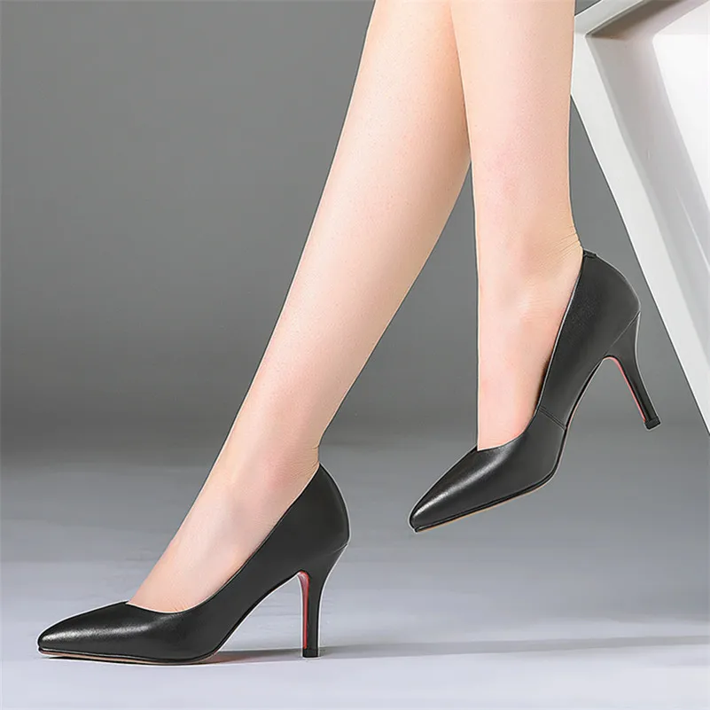 

CONASCO New Arrival Women Classic Pumps Genuine Leather High Heels Pointed Toe Office Pumps Lady Sexy Shallow Brand Shoes Woman