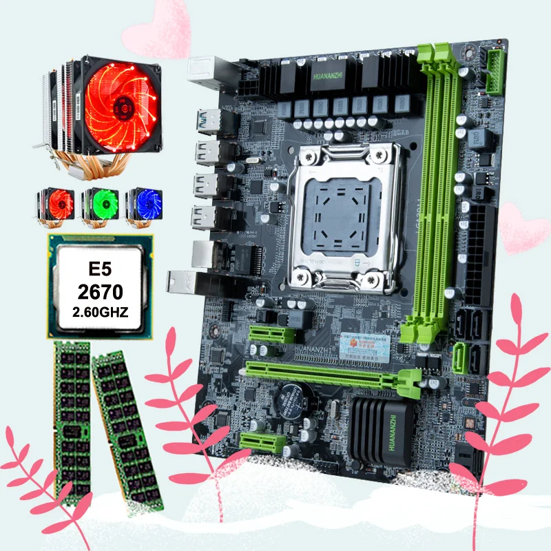 Verkaufen HUANANZHI X79-6M M-ATX Motherboard Combo Dual M.2 SSD Slots Intel Xeon E5 2670 2,6 GHz 6 Rohre CPU Kühler 2*16G 32G RAM RECC