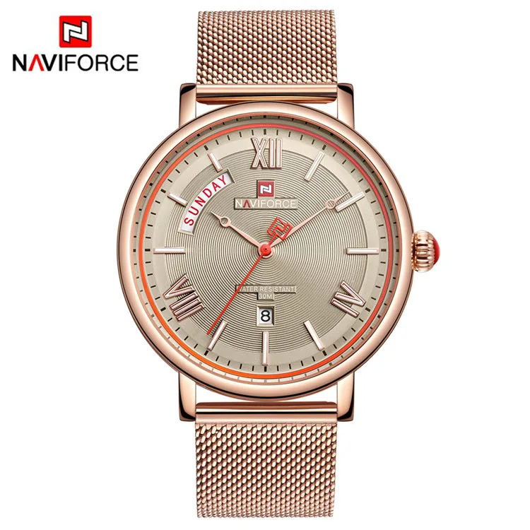 NAVIFORCE мужские s часы лучший бренд класса люкс кварцевые часы мужские водонепроницаемые из нержавеющей стали спортивные наручные часы Relogio Masculino - Цвет: Rose gold